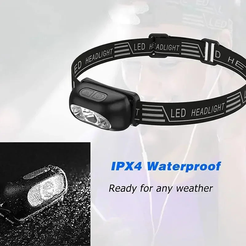 Linterna Frontal LED Portátil Luz Fuerte con Sensor (Recargable USB) para Camping Exterior/Pesca/Emergencia