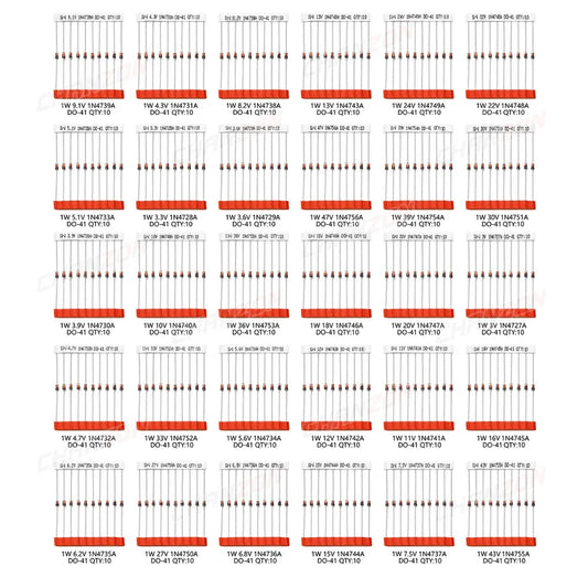 Kit Surtido Diodos Zener (1W, 3V-47V, 30 Valores)