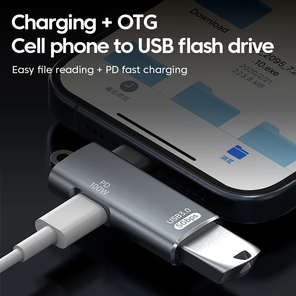 Adaptador OTG Elough 2-en-1 PD 100W (USB-C a USB-C / USB-A a USB-C) para iPhone 15/Laptops/Xiaomi/Huawei