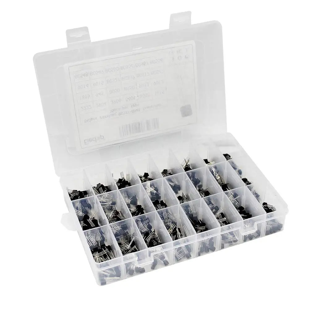 Kit Surtido Transistores TO-92 NPN/PNP (BC547/327/337, 2N2222/3904/3906, C945) en Caja - 200-900 Piezas