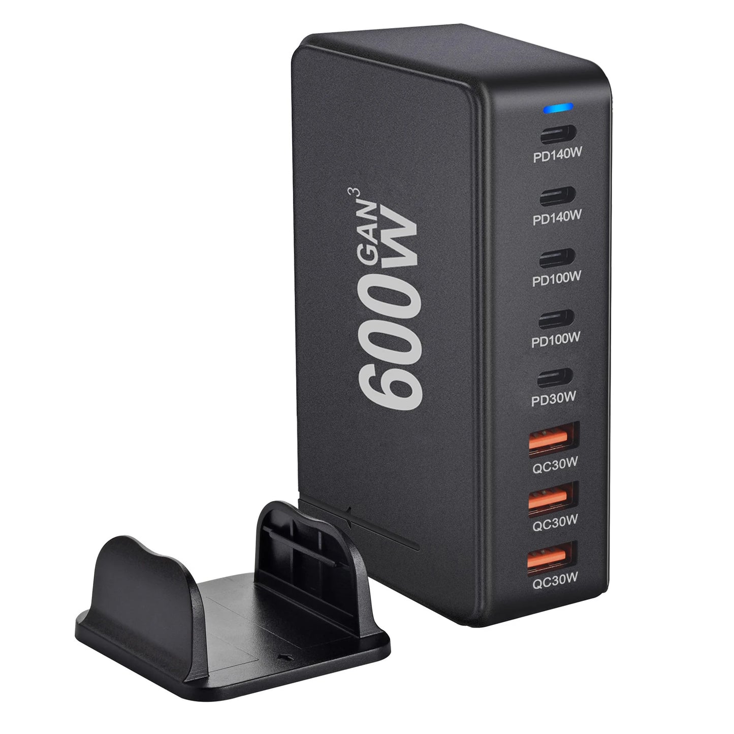 Cargador GaN Rápido 600W 8 Puertos (5 USB-C PD + 3 USB-A QC 3.0?) Portátil para Móvil/Tablet