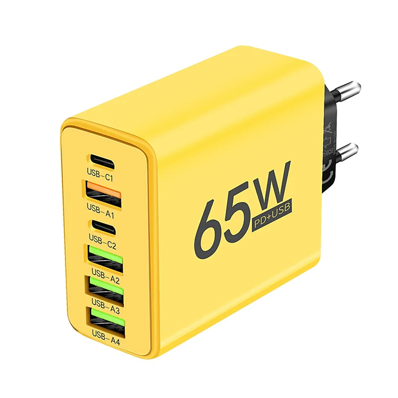 Cargador Pared USB Tipo C 6 Puertos Carga Rápida PD para iPhone 14/15 Pro Max/Samsung/Xiaomi/Huawei