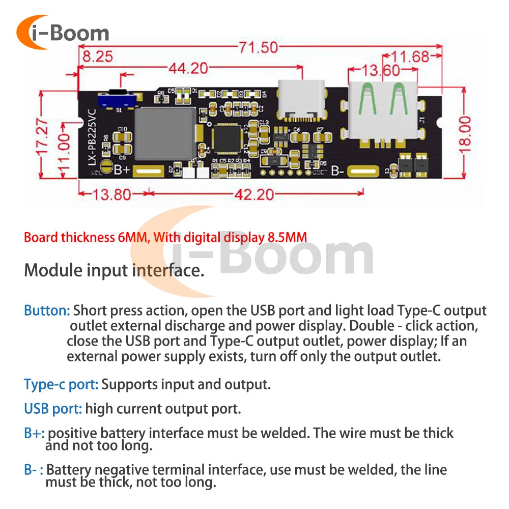Módulo Power Bank Carga Rápida Bidireccional 22.5W DIY con Display Digital (USB/Tipo-C, Soporta VOOC)
