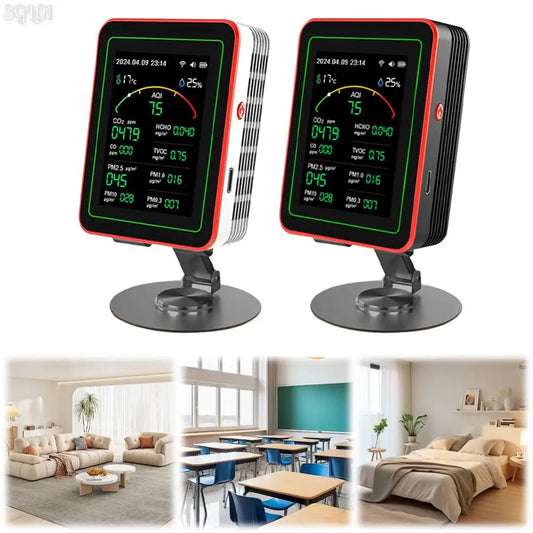 15 In 1 Air Quality Monitor PM2.5 PM10 CO CO2 TVOC HCHO AQI Tester 2.8inch TFT Color Screen Portable CO2 Monitor for Home Office