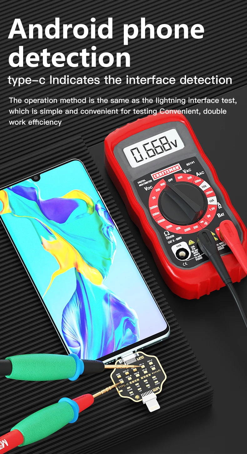 Placa PCB Test Micro USB / Tipo-C - Tester Flex Carga Dock para iPhone (U2) / Android