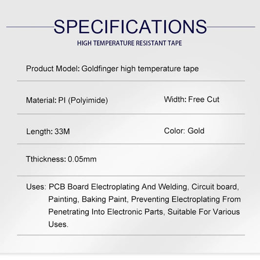 Cinta Térmica Aislante BGA Alta Temperatura "Gold Finger" (Poliamida Adhesiva) Protección Placa Electrónica