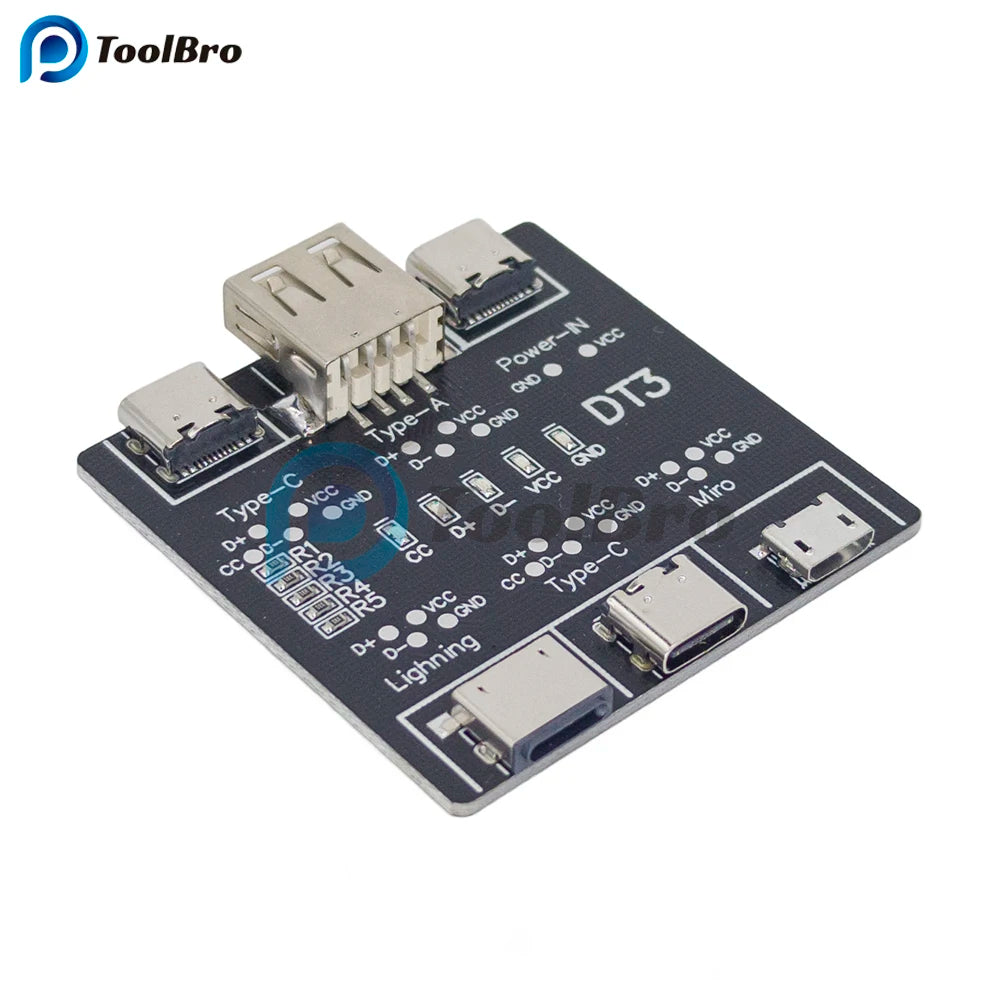Placa Detección Cables DT3 (Tipo-C/Micro USB/Lightning) - Tester Carga Rápida para iOS/Android