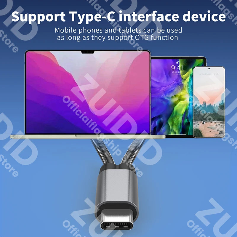 Adaptador Cable Carga USB-C OTG 2-en-1 PD 60W + USB 2.0 Data Converter para iPad Pro/Samsung/Huawei/Xiaomi/Laptop/Tablet