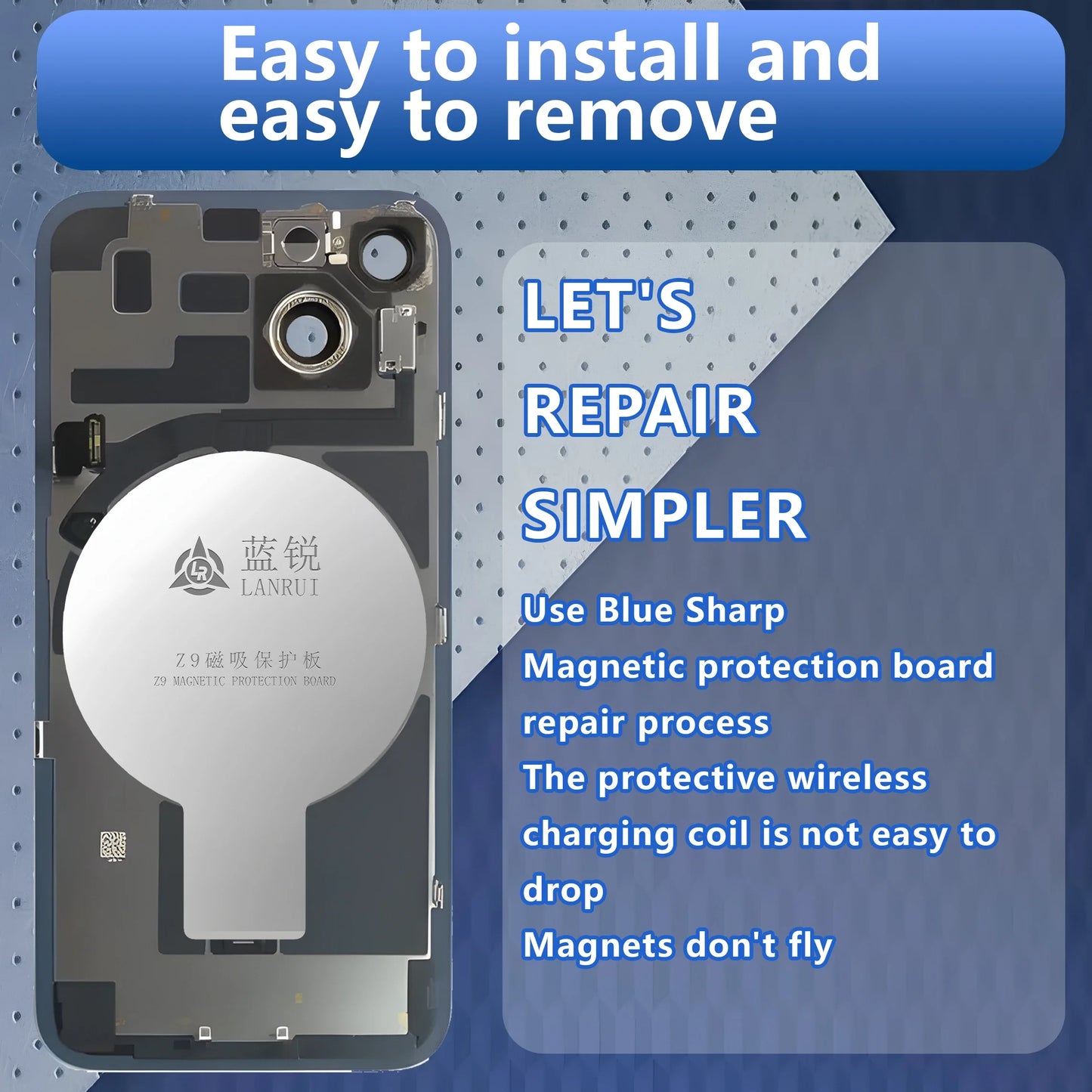 Placa Protectora Magnética Universal Vidrio Trasero Lanrui Z9 para Serie iPhone 11-16 (Protección Imán Carga Inalámbrica)