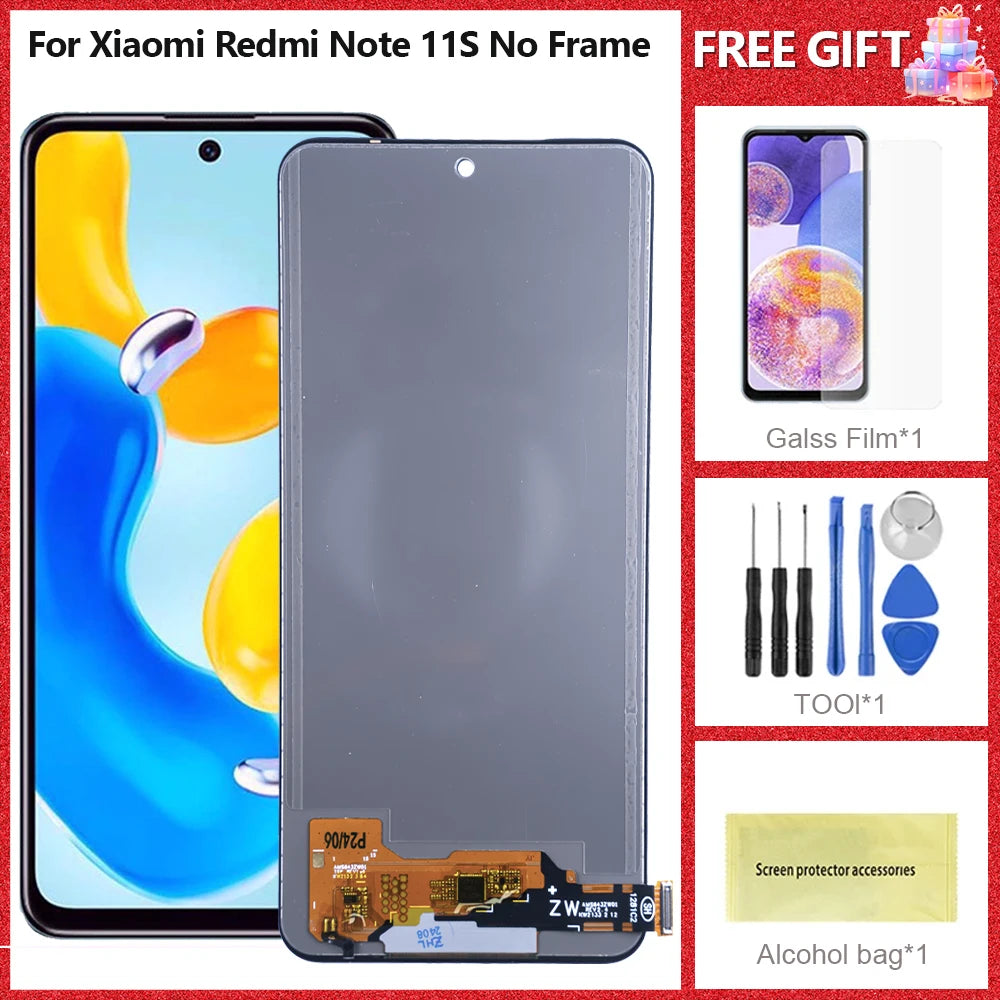 6.43"AMOLED For Xiaomi Redmi Note 11S Display 2201117SG,SI,SY,SL Screen Touch Glass Digitizer For Redmi Note11S LCD With Frame