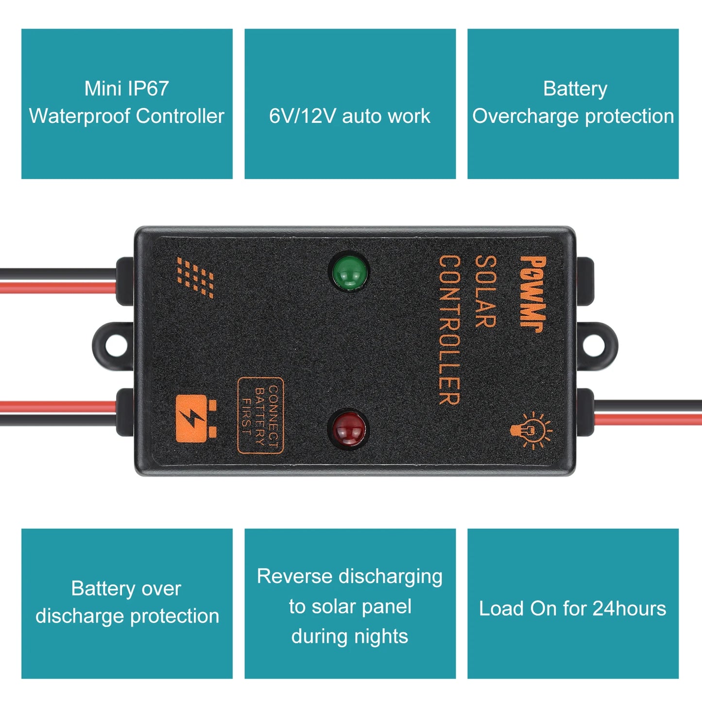 Choice MPPT 5A 10A Solar Charge Controller 6V/12V/24V Auto Adapt Regulator Solar Panel Waterproof IP57 IP68 Can Work for 24H
