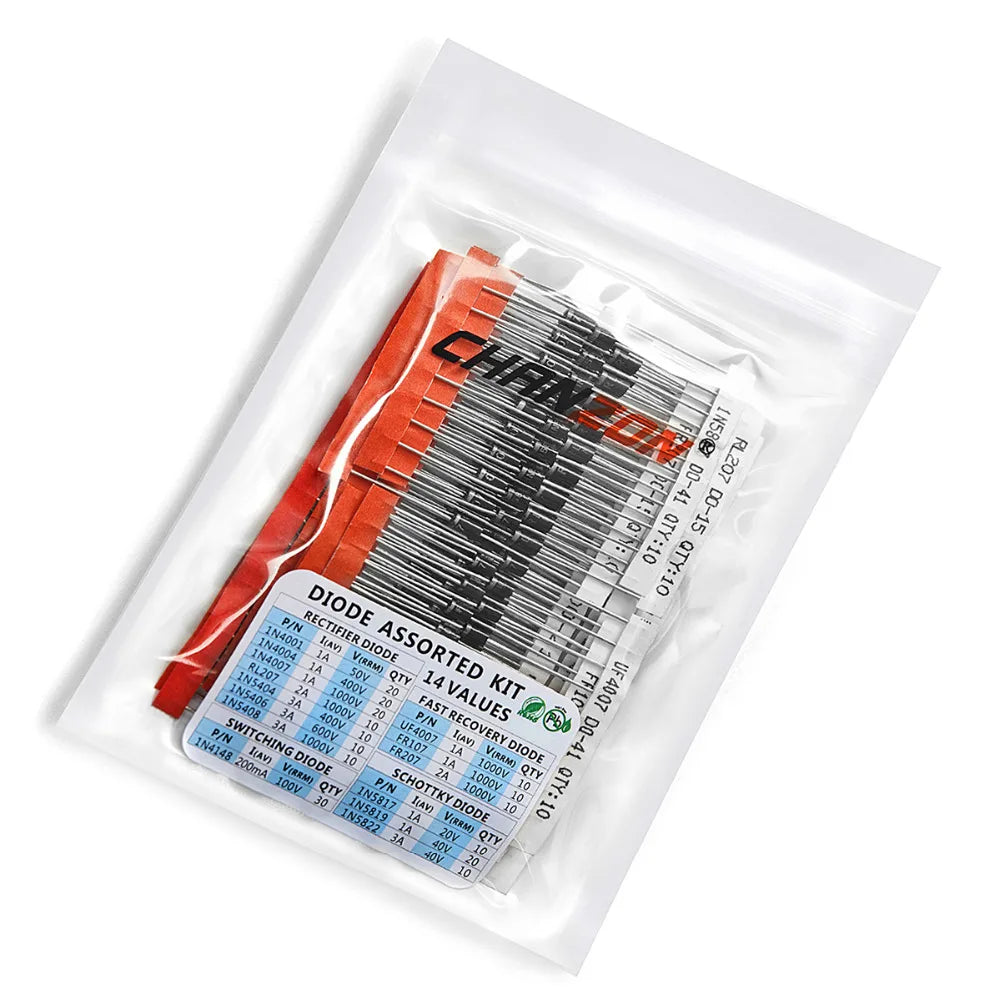 Kit Surtido Diodos THT (Rectificador/Schottky/Switching) - 14 Valores (1N400x, 1N58xx, FRxxx, etc.)