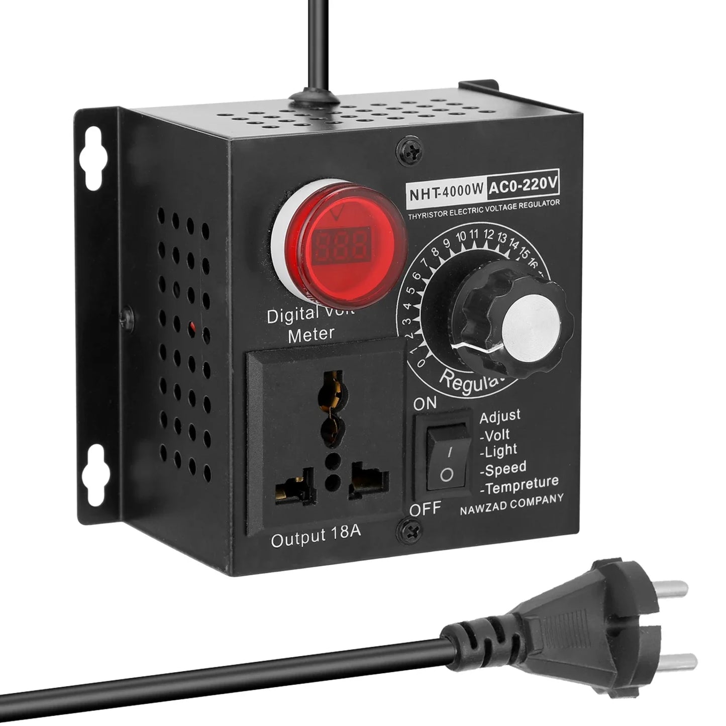 Regulador Voltaje AC 220V 4000W SCR Dimmer Ajustable Velocidad/Temperatura/Luz Compacto