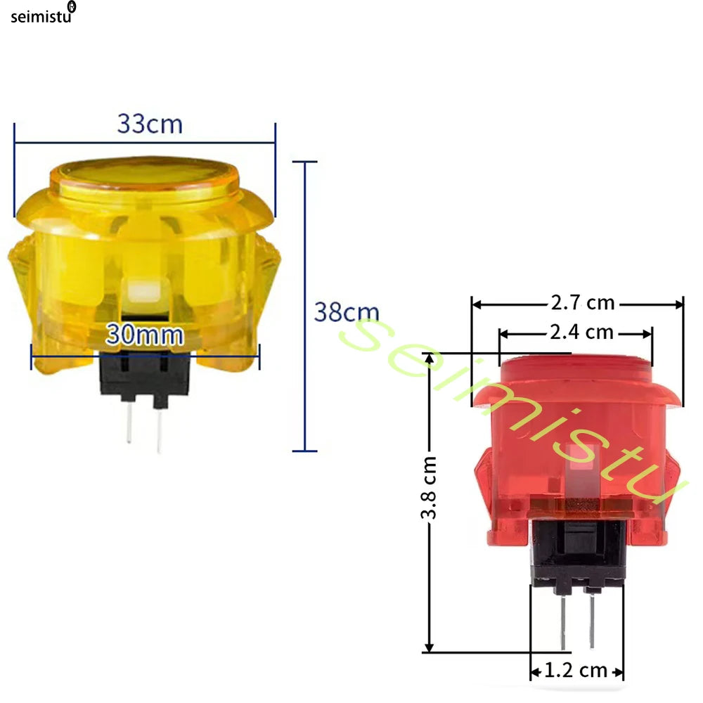 Botón Pulsador Transparente (24mm/30mm) Copia Sanwa OBS-C para Consola Videojuegos/Hitbox/Arcade PC Neo Geo (10 Unidades)