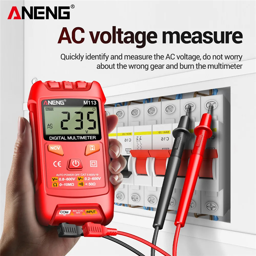 Mini Multímetro Digital Inteligente ANENG M113 (1999 Cuentas) Medidor Voltaje AC/DC/Ohm/NCV Herramienta Eléctrica