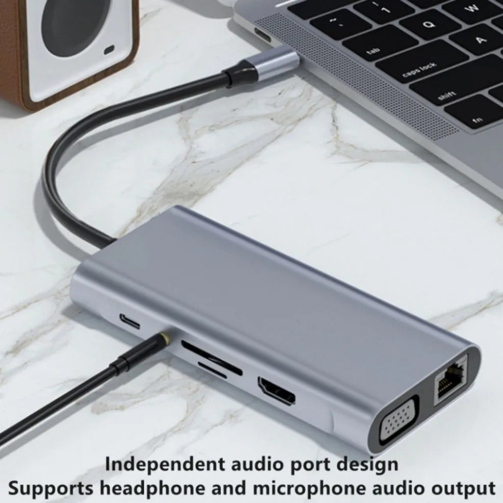 Hub USB-C Docking Station 11-en-1 Tipo-C a HDMI 4K, VGA, RJ45, PD 100W, USB para PC Accesorios Computador