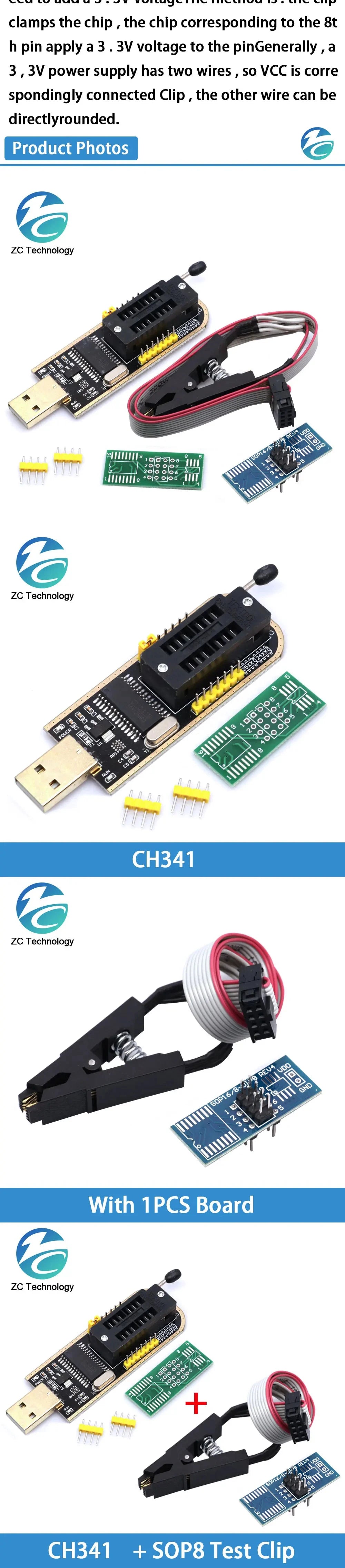 Kit Programador USB CH341 Original 24/25 Series EEPROM Flash BIOS + Clip Test SOIC8/SOP8