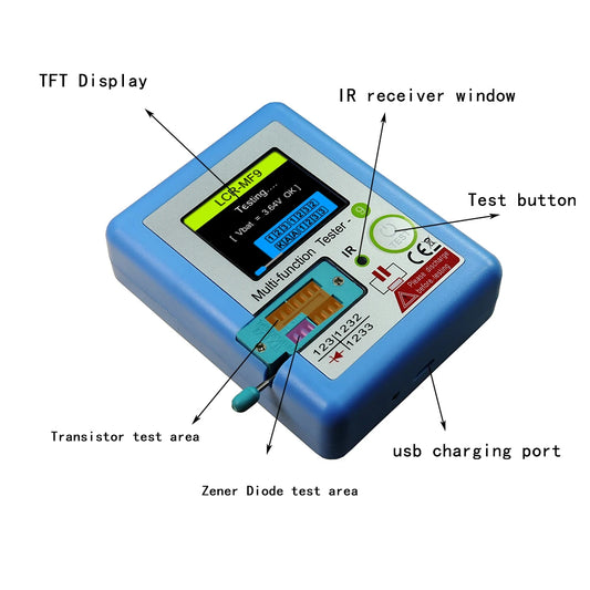 Tester Transistor LCR Multifunción (TC1/T7) - Pantalla TFT, Medidor Diodo, Triodo, Capacitor, Resistencia (MOSFET/NPN/PNP/TRIAC)