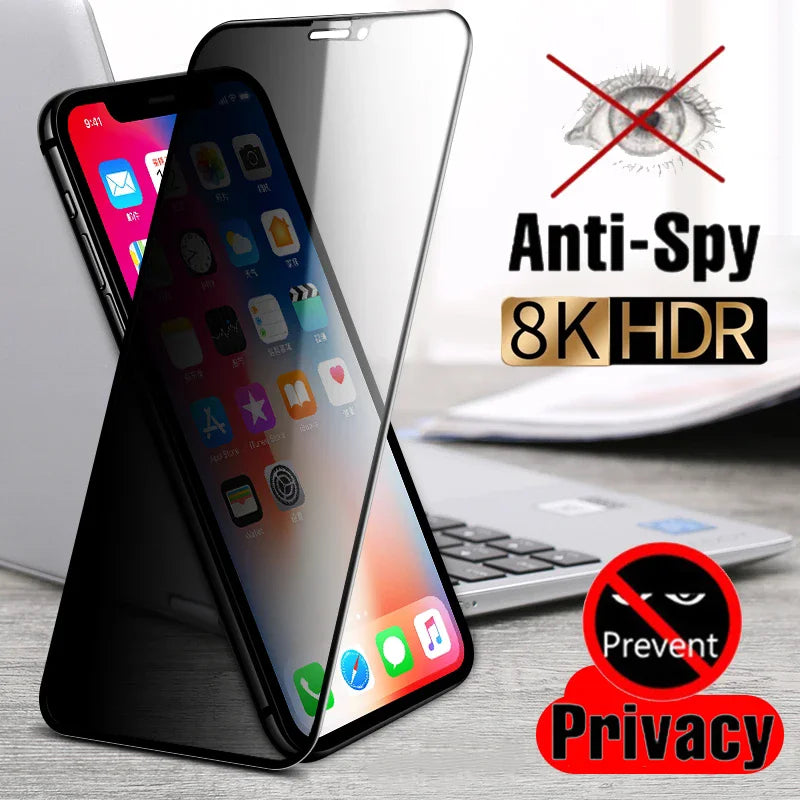 Protector Pantalla Privacidad Anti-Espía Cobertura Completa 8K para iPhone 8 Plus / 11-16 Pro Max / XR / XS Max