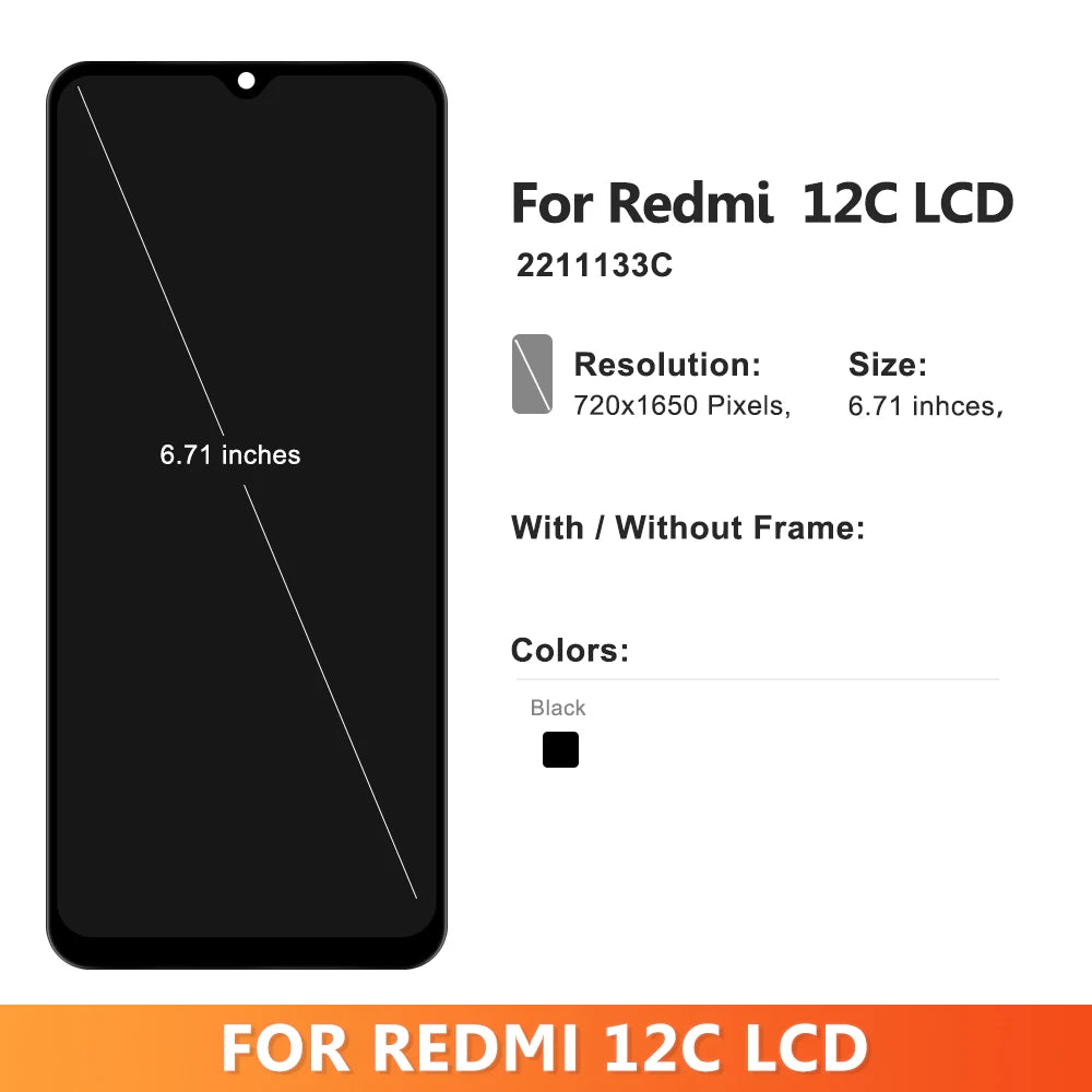 6.71'' For Xiaomi Redmi 12C LCD Display Touch Panel Screen Digitizer Assembly For Redmi 12C 22120RN8 Display Screen