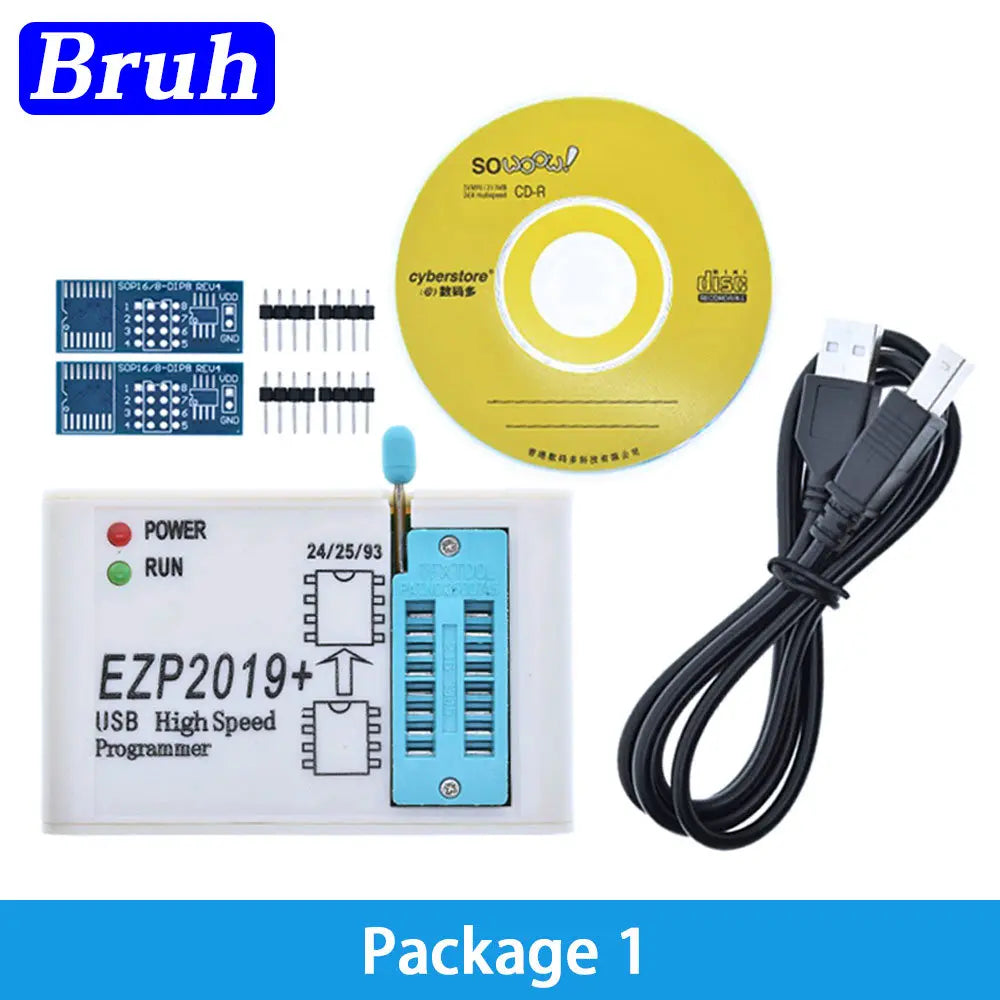 Programador USB SPI Alta Velocidad EZP2019 (Última Versión) + 12 Adaptadores para EEPROM 24/25/93, Flash 25 BIOS Chip