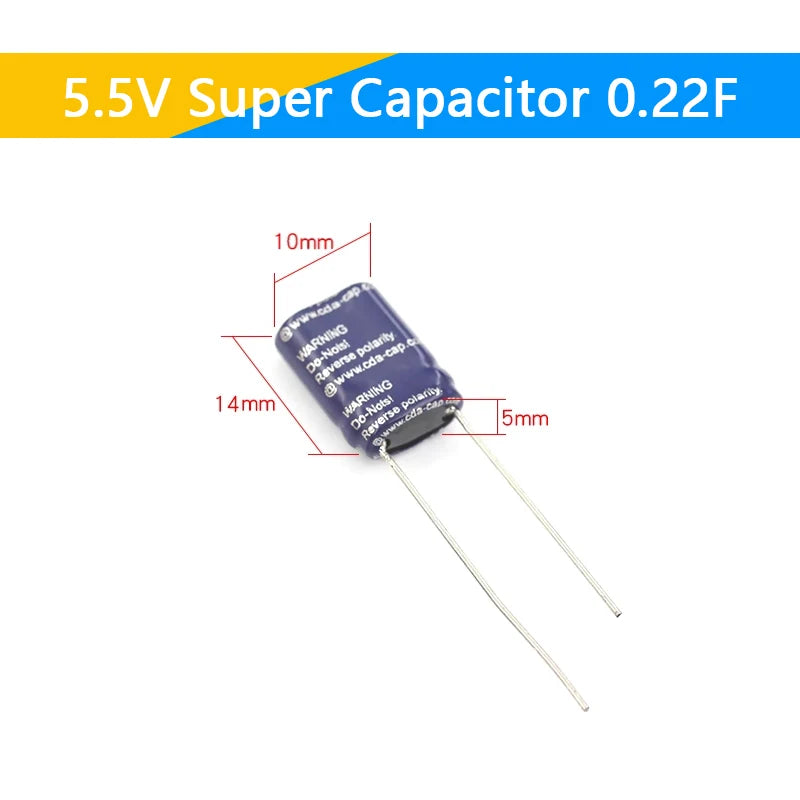 Supercapacitor Farad Tipo Combinación (0.22F-50F, 5.5V) - Unidad (Especificar Valor)