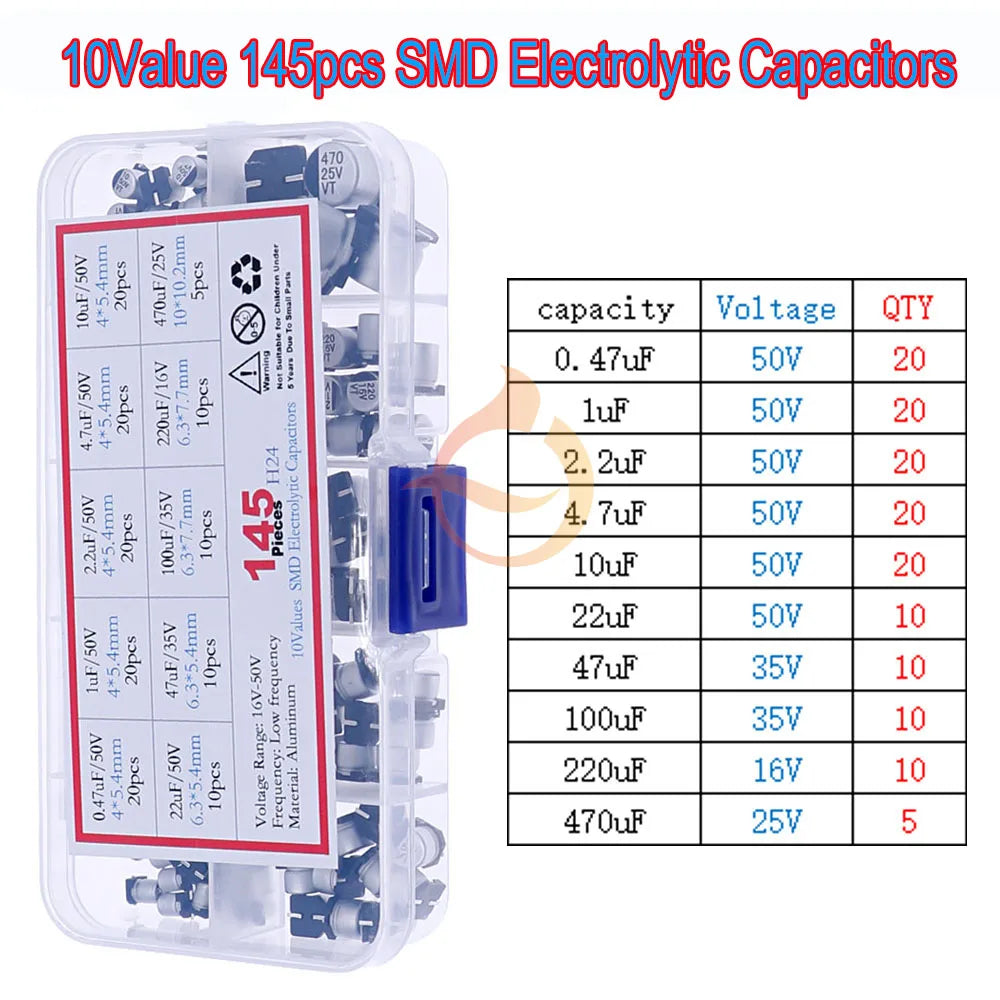 Kit Surtido Capacitores Electrolíticos DIP/SMD (0.1uF-1500uF, 16V-400V)