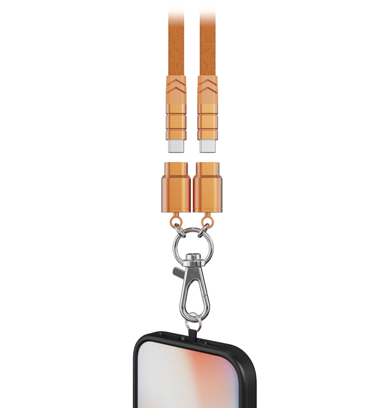 Cable Carga Rápida PD 60W USB-C a USB-C con Lanyard Nylon Trenzado Plano Anti-Pérdida (0.8m/1m/1.2m)