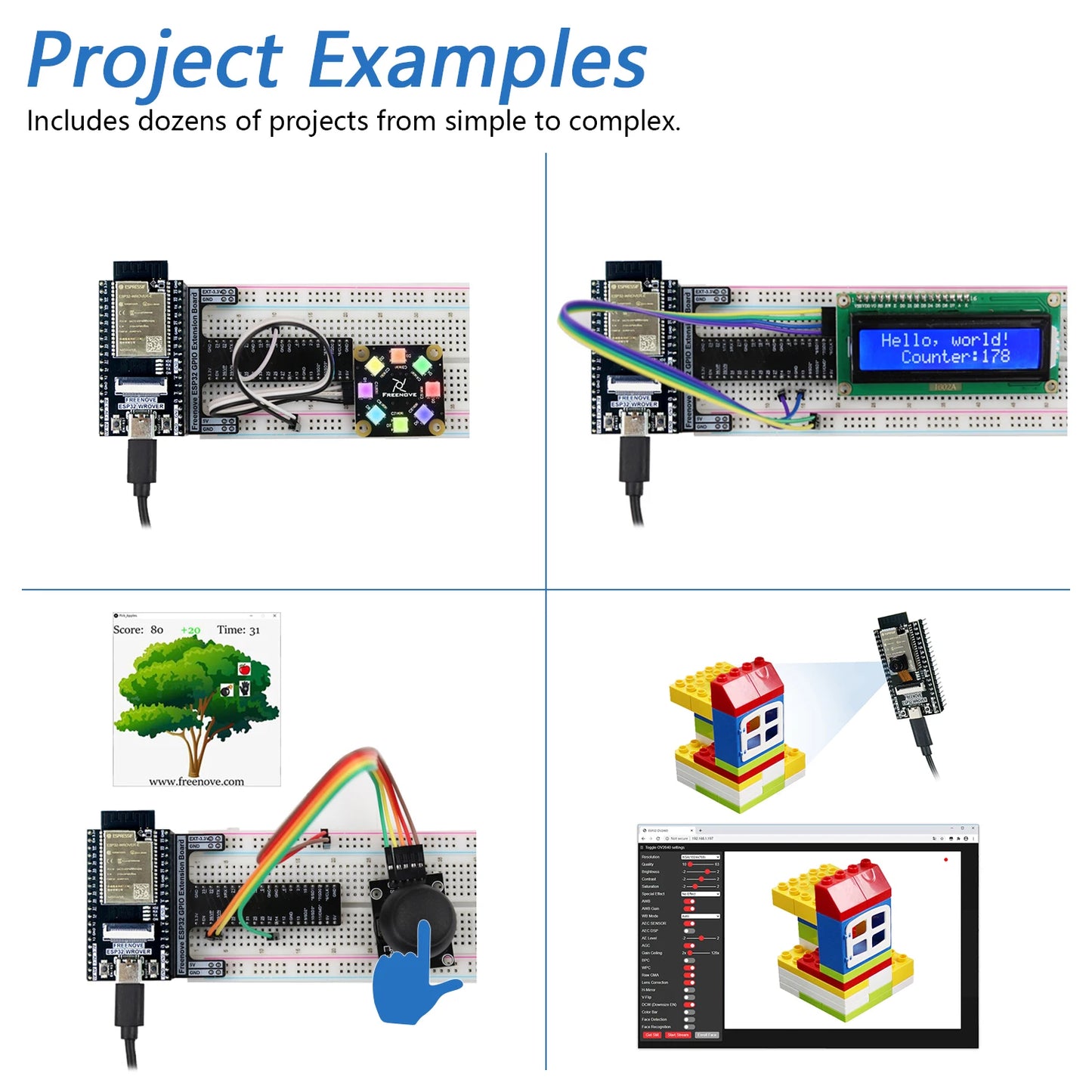 Kit Inicio Freenove Ultimate para ESP32-WROVER CAM Inalámbrico (Python/C/Java, 240 Items, 122 Proyectos, Tutorial 795 Págs)