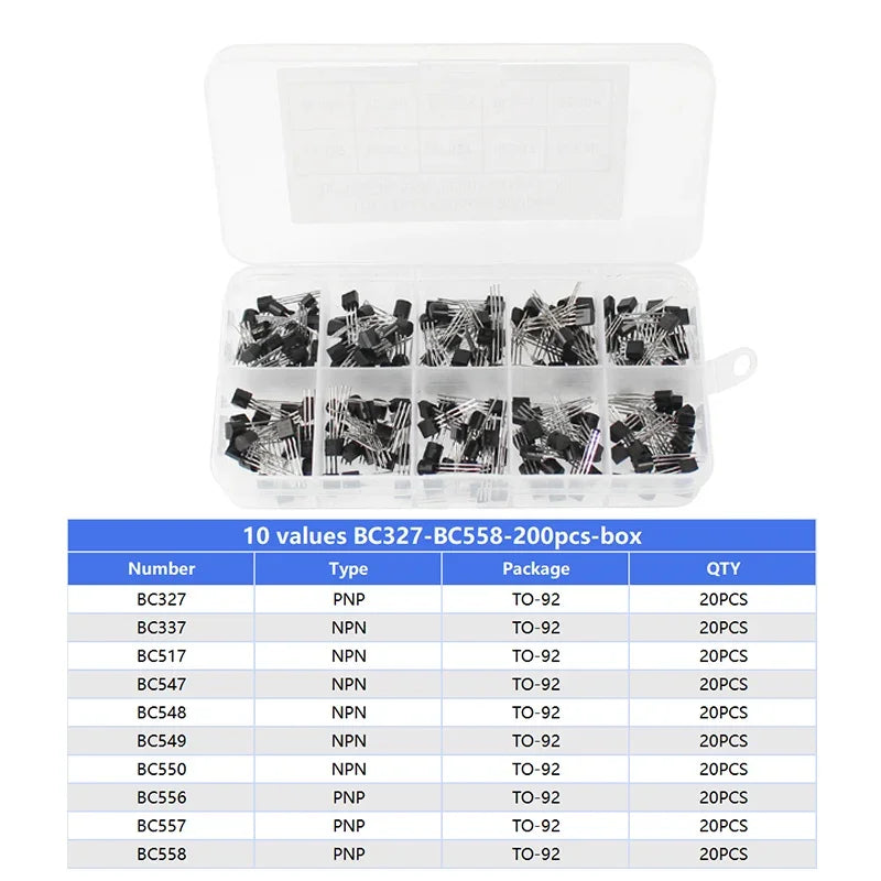 Kit Surtido Transistores BJT TO-92 NPN/PNP (A1015, BCxxx, S8xxx, 2Nxxxx) - 50-900 Piezas