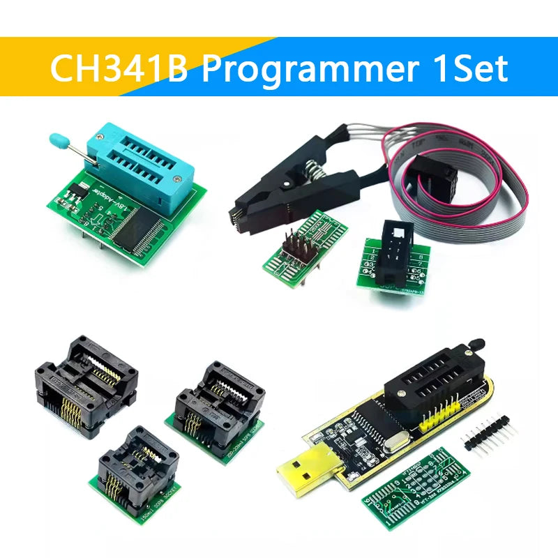 Kit Programador USB CH341B 24/25 Series EEPROM Flash BIOS + Clip Test SOIC8/SOP8