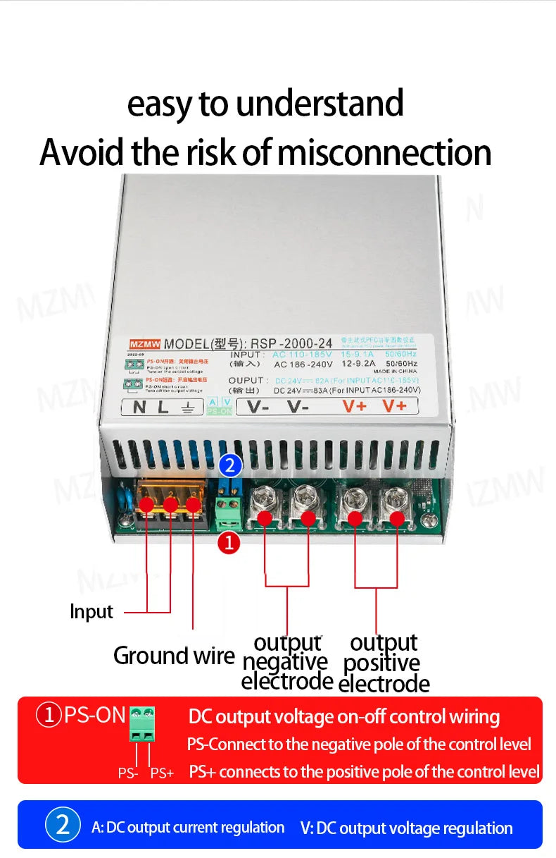 Fuente Alimentación Switching PFC MZMW 2000W Voltaje/Corriente Ajustable 0-24V a 220V CC/CV AC 100-240V a DC