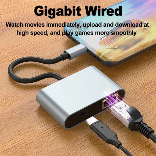 Hub USB-C Docking Station 4-en-1 Tipo-C a RJ45 1000Mbps + PD 60W + USB Adapter Converter para PC/Laptop/MacBook Pro