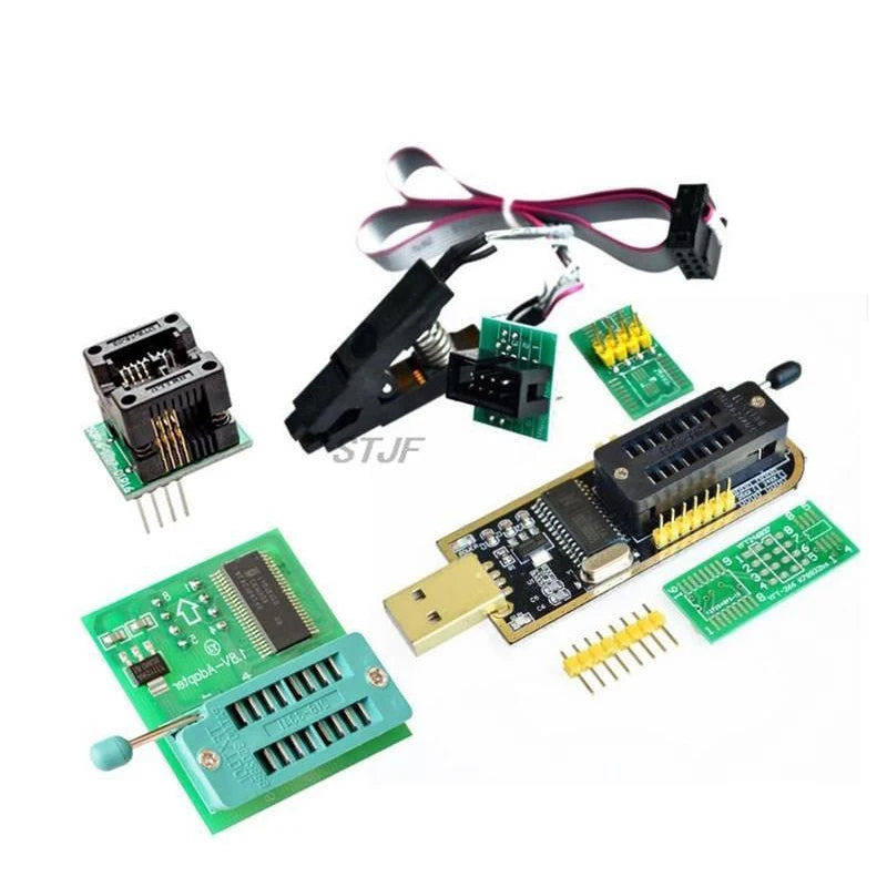 Kit Programador USB CH341 24/25 Series EEPROM Flash BIOS + Clip Test SOIC8/SOP8 + Adaptador 1.8V + Adaptador SOIC8