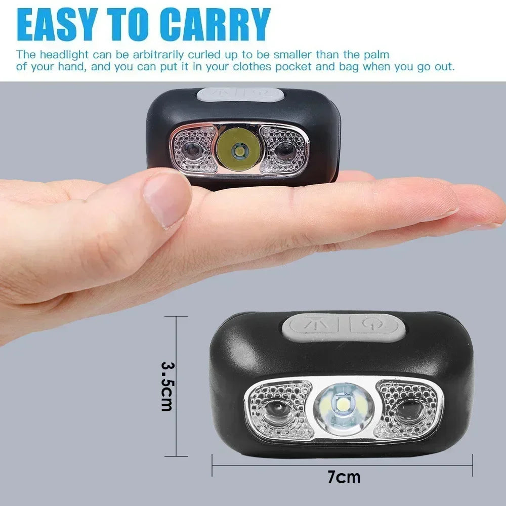 Linterna Frontal LED Portátil Luz Fuerte con Sensor (Recargable USB) para Camping Exterior/Pesca/Emergencia