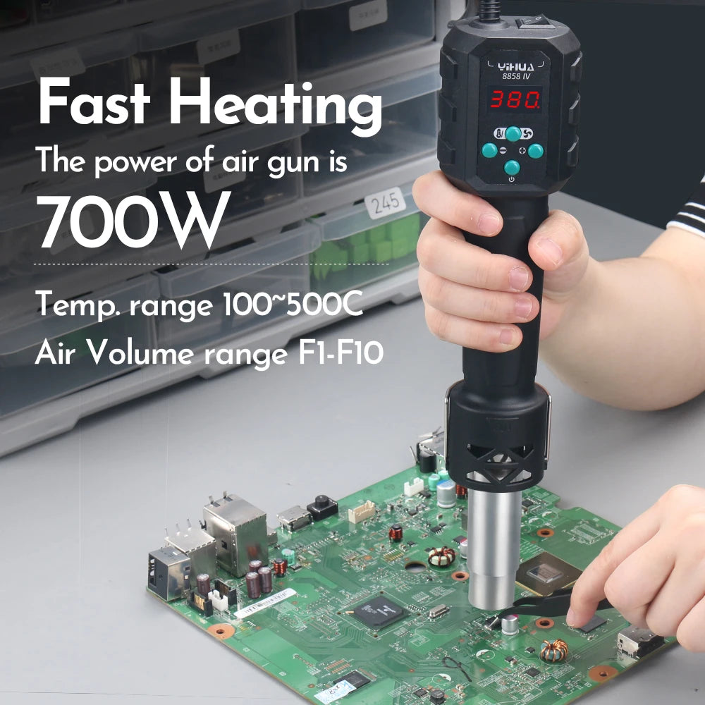 YIHUA Micro Hot Air Gun C/F Temp Adjusted 8858IV 700W Soldering Rework Welding Station LCD Digital Heat Gun BGA IC Solder Tools