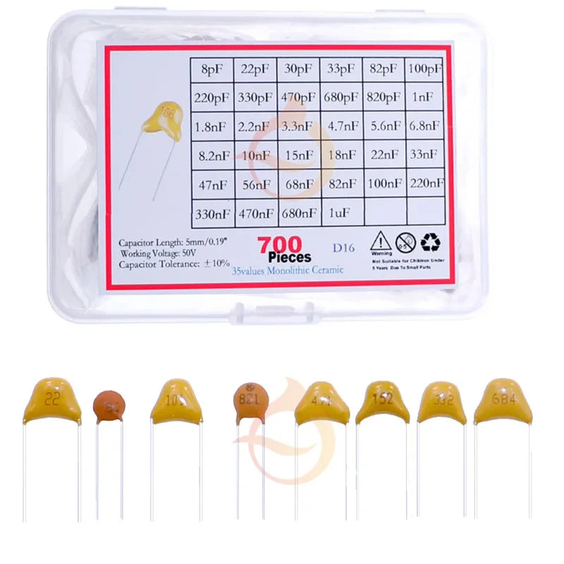 Kit Surtido Capacitor Cerámico Multicapa (8pF-2.2uF, 35 Valores) - Pack 700 Unidades