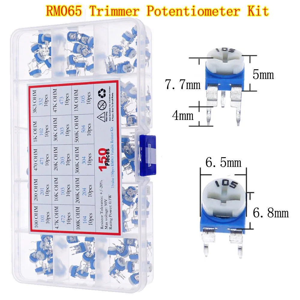 3296W 3296X RM063 RM065 3362P 3386P 3266W 3006P Trimmer Potentiometer Kit 100ohm-1M Variable Resistor Mixed set Box