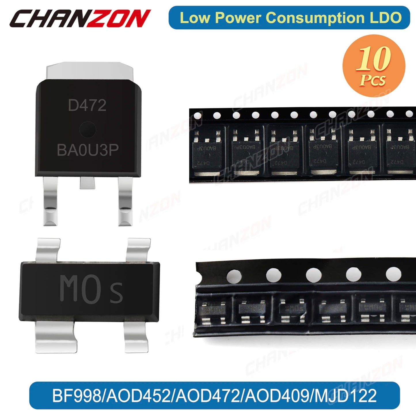 Lote 10 Pcs MOSFET/Transistor Darlington SOT-143/TO-252 (BF998, AOD452, AOD472, AOD409, MJD122)
