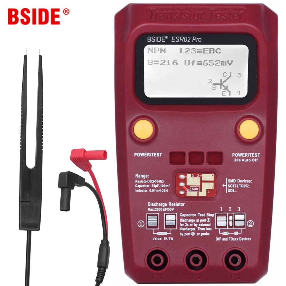 Tester Transistor Multiuso BSIDE ESR02PRO - Medidor Diodo, Triodo, Capacitancia, Resistencia (MOS/PNP/NPN/SMD)