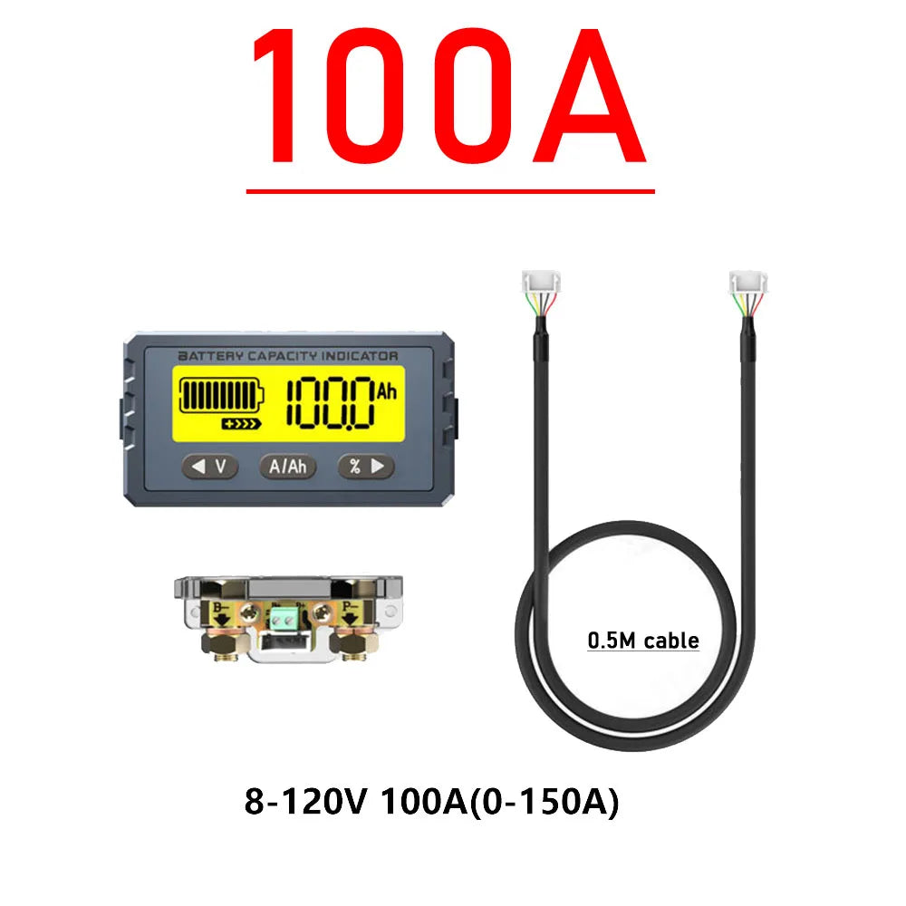 Monitor Batería (Coulombímetro) 50A/100A - Tester Capacidad (Plomo-Ácido/LiFePO4/Li-ion) 12V-60V