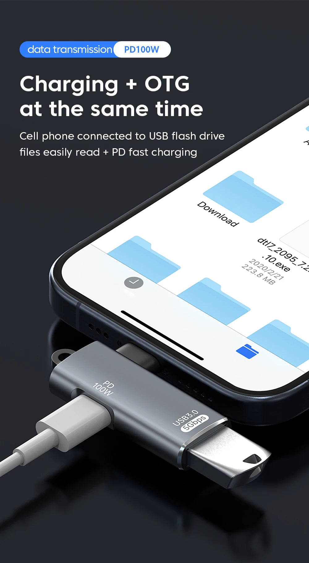 Adaptador OTG Elough 2-en-1 PD 100W (USB-C a USB-C / USB-A a USB-C) para iPhone 15/Laptops/Xiaomi/Huawei