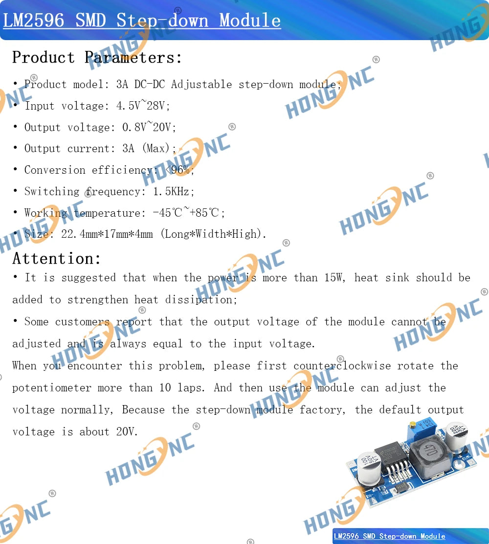 Módulo Fuente Alimentación Step-Down LM2596 SMD DC-DC 3A Ajustable 24V/12V/5V/3V