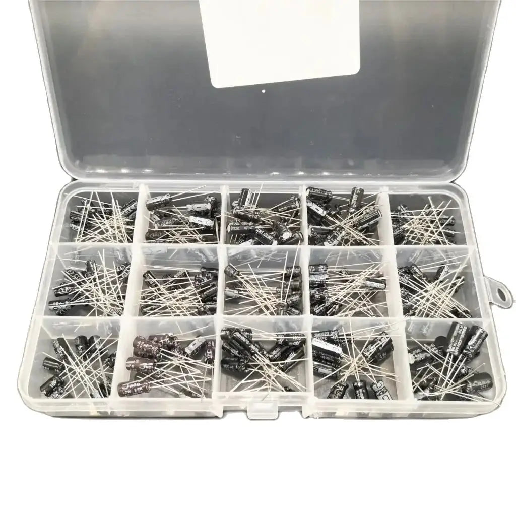 Kit Surtido Capacitores Electrolíticos Radiales 15 Valores (10V-50V, 0.1uF-220uF) (Lote 200 Unidades)