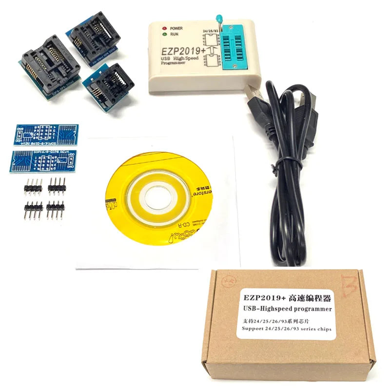 Kit Programador USB SPI Alta Velocidad EZP2019 + 5 Sockets Full Set para EEPROM 24/25/93, Flash 25 BIOS Chip