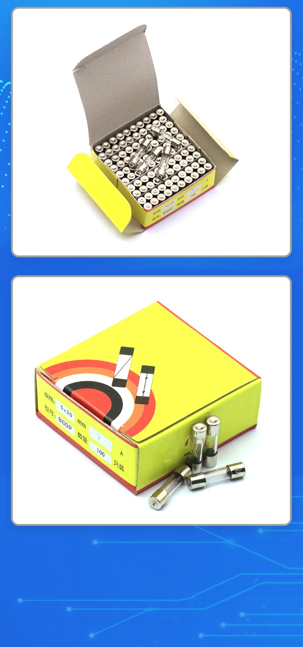 100Pcs Set 5x20mm Quick Blow Glass Tube Fuse Assorted ,Fast-blow Glass Fuses