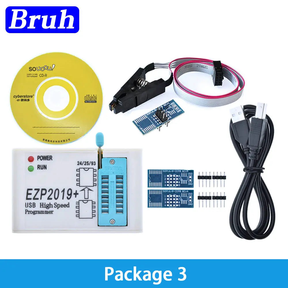 Programador USB SPI Alta Velocidad EZP2019 (Última Versión) + 12 Adaptadores para EEPROM 24/25/93, Flash 25 BIOS Chip