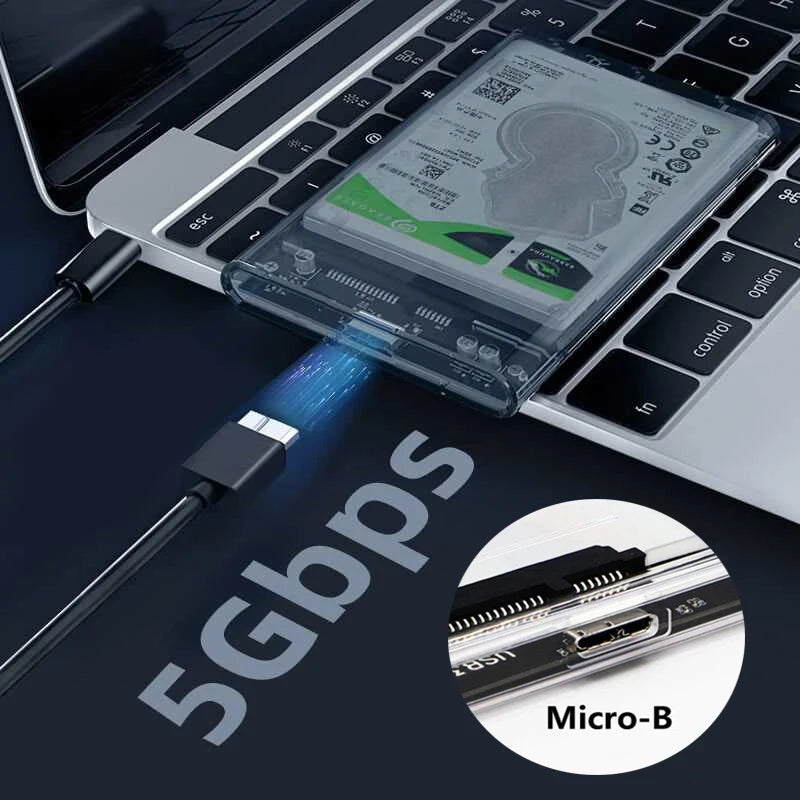 Carcasa Externa USB 3.0/Tipo C a SATA III para Disco Duro HDD/SSD 2.5" (Soporta UASP) Caja Harddisk