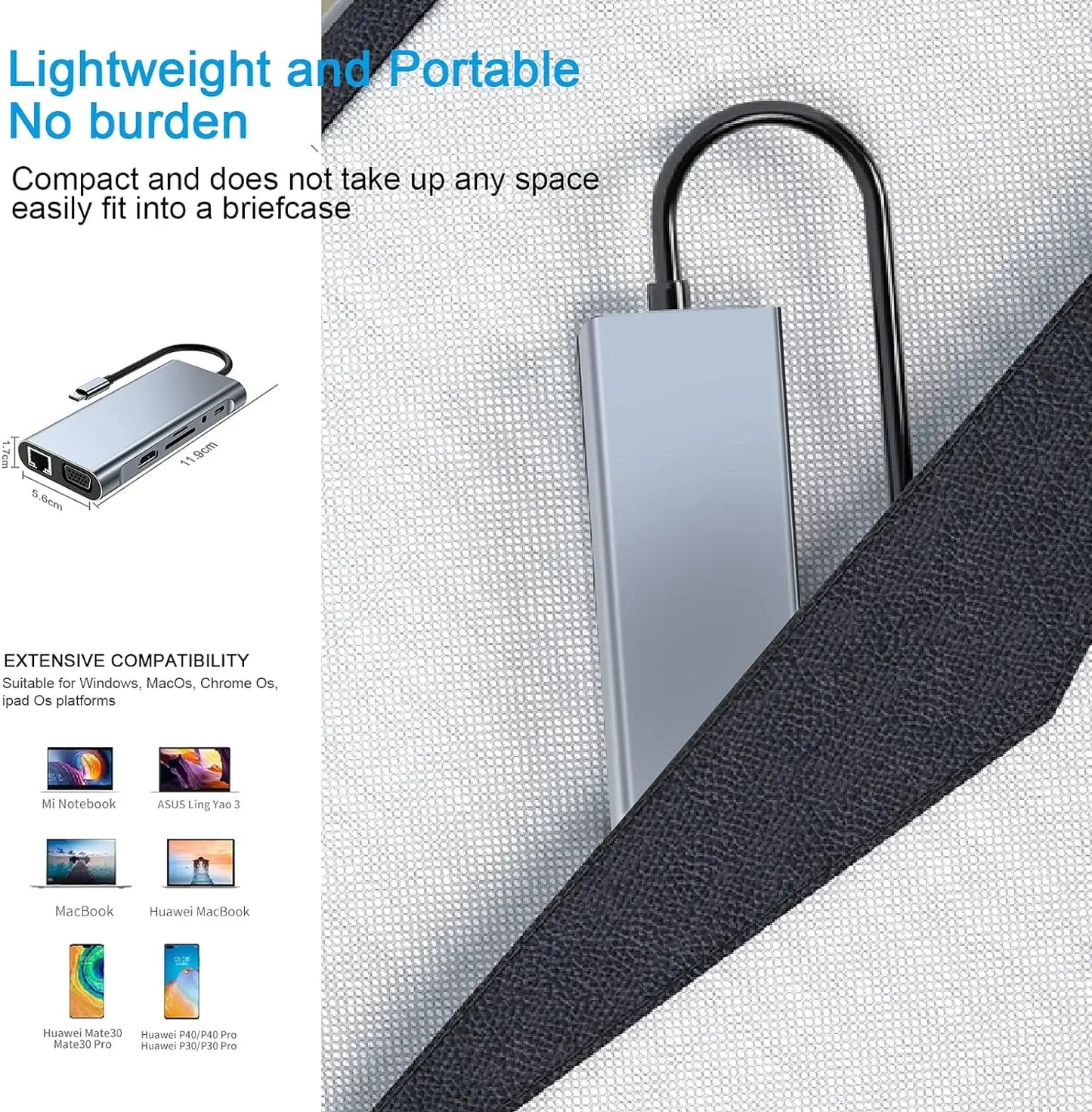 Hub Adaptador Dongle USB-C con HDMI 4K, VGA, PD, RJ45, Lector Tarjetas SD/TF para MacBook Pro/Air M1, iPad