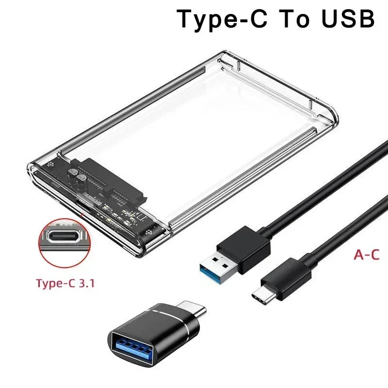Carcasa Externa USB 3.0/Tipo C para Disco Duro HDD/SSD SATA 2.5" (5Gbps, Transparente, Tool-Free) Caja Harddisk